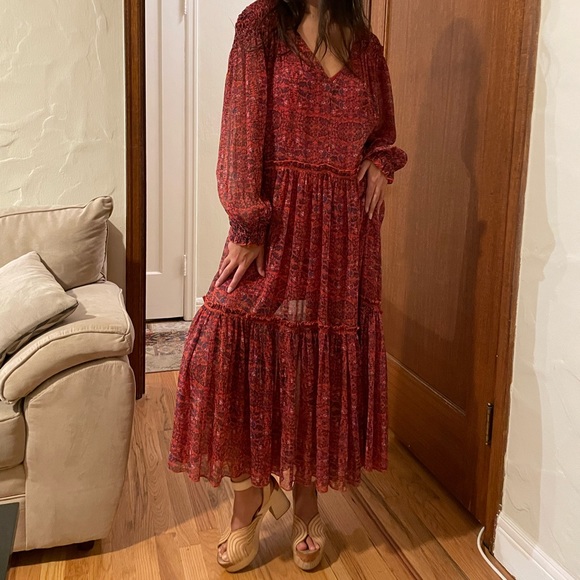Free people tiered crinkle chiffon dress - Picture 1 of 7